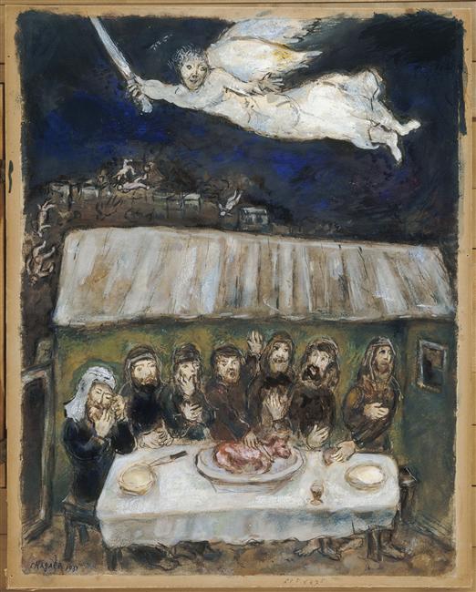 The Israelites are eating the Passover Lamb (1931) - Marc Chagall Tablo