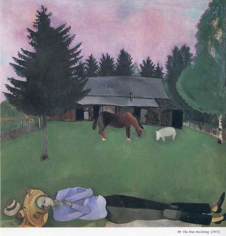 The Poet Reclining (1915) - Marc Chagall Tablo