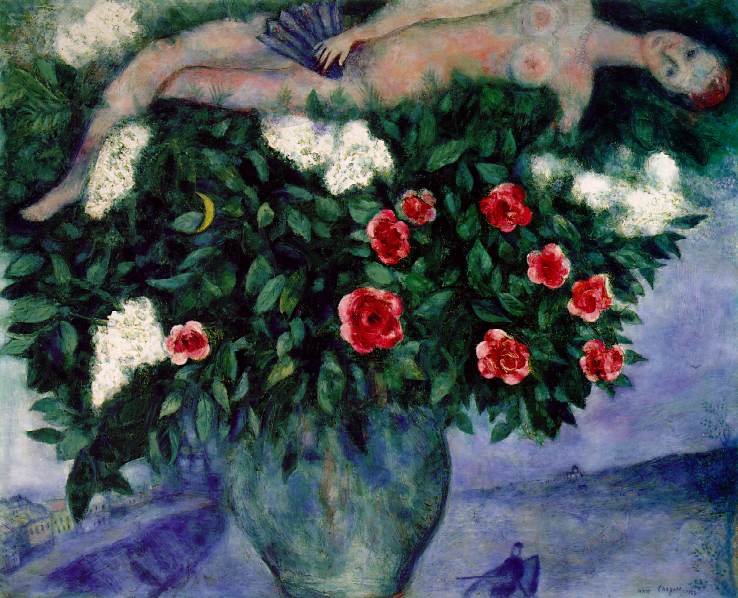 The Woman and the Roses (1929) - Marc Chagall Tablo