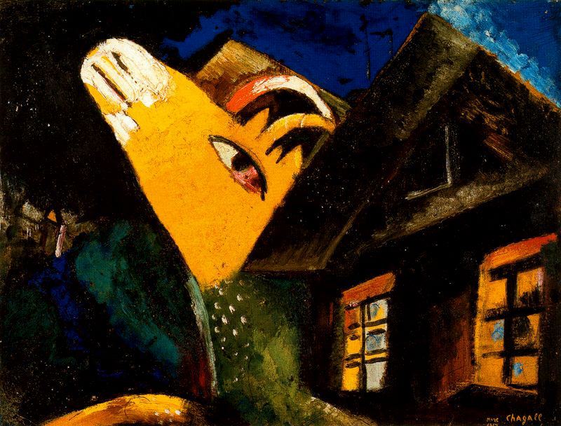 The cowshed (1917) - Marc Chagall Tablo