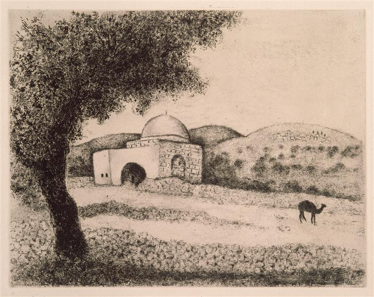 The monument on the tomb of Rachel, on the path Ephra (Genesis XXXV, 19 20) (1931) - Marc Chagall Tablo