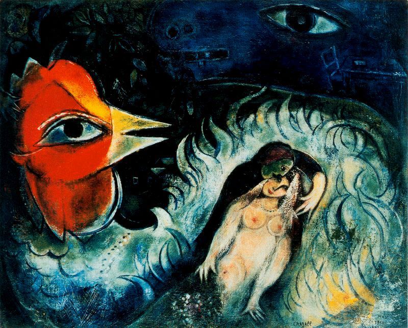 The rooster in love (1947) - Marc Chagall Tablo