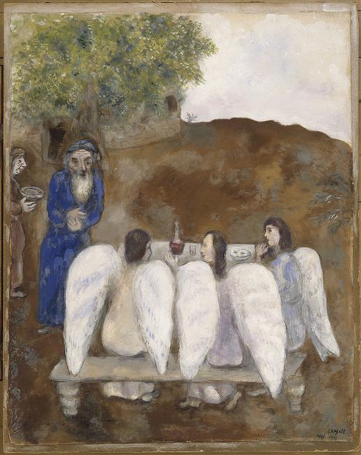 Three angels visit Abraham (1931) - Marc Chagall Tablo