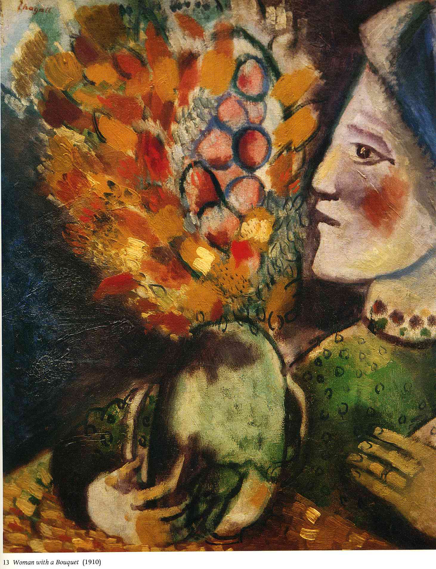 Woman with a Bouquet (1910) - Marc Chagall Tablo