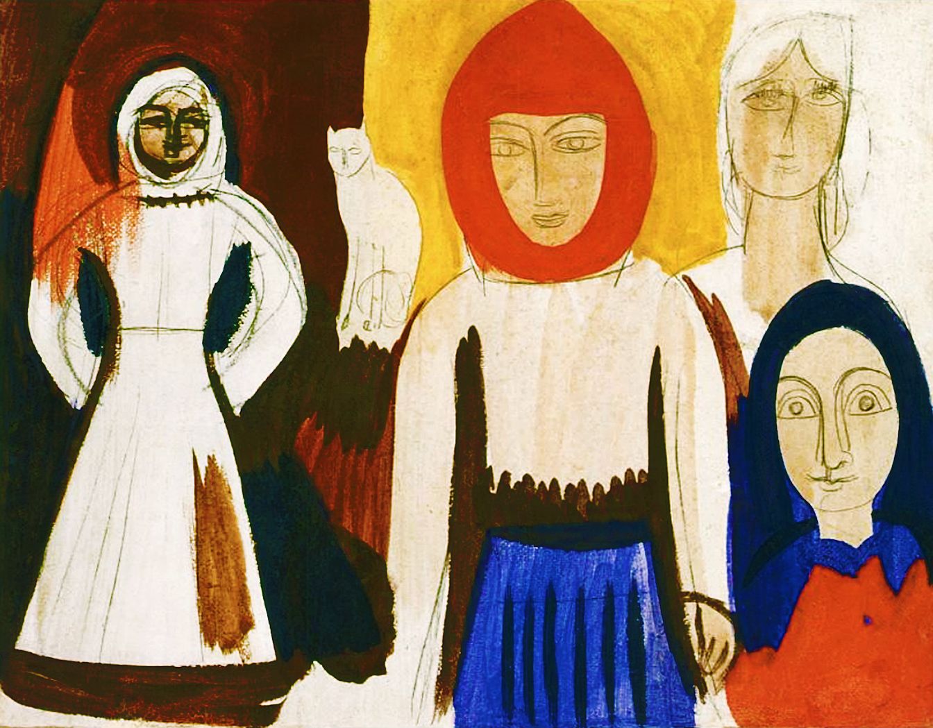 Four Women and a cat (1912) - Mykhailo Boychuk Tablo