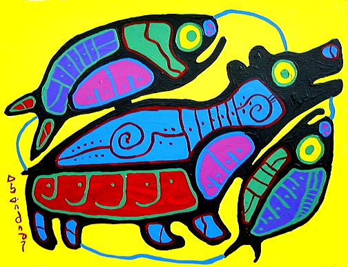 Bear and Fish In Cycle - Norval Morrisseau Tablo