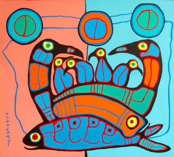 Bird Family with Fish – Norval Morrisseau Tablo