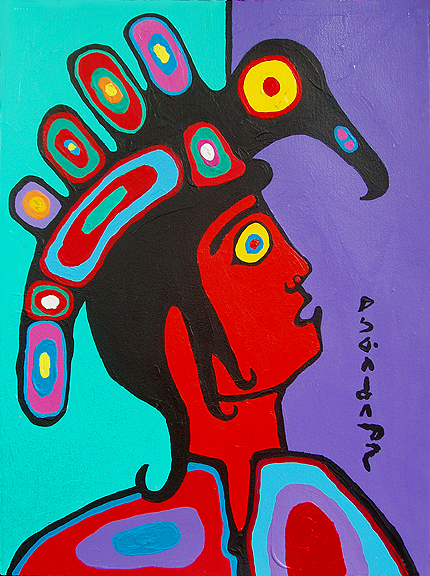 Man in Headdress - Norval Morrisseau Tablo