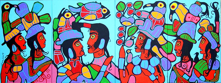 The Shaman and His Apprentice and Five Wives - Norval Morrisseau Tablo