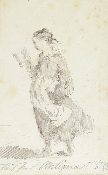 Girl striding out reading a book (1853) - Alexandre Antigna Tablo