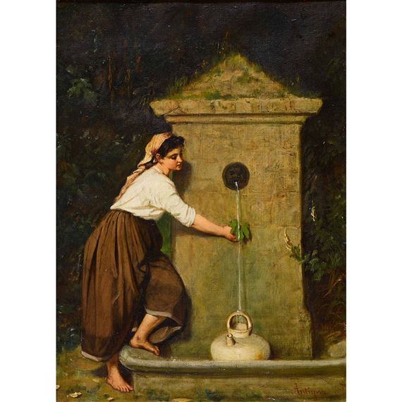 Young Girl at the Fountain (1877) - Alexandre Antigna Tablo