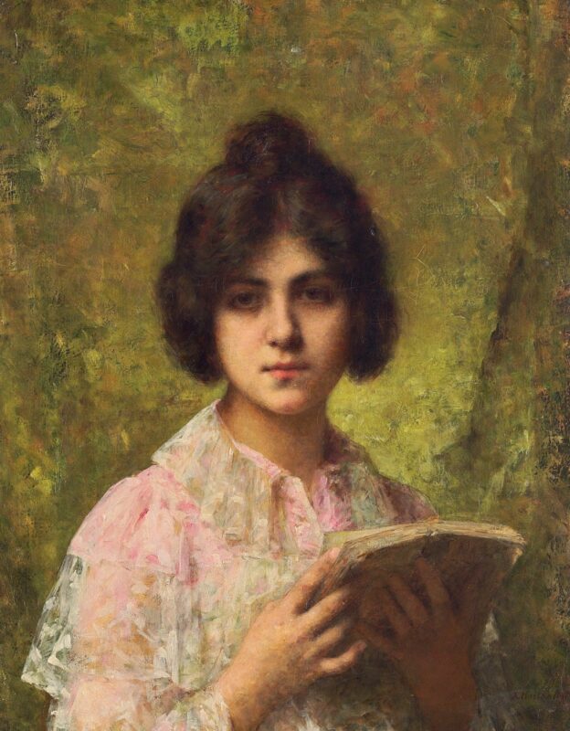 A young woman holding a book - Alexei Harlamoff Tablo