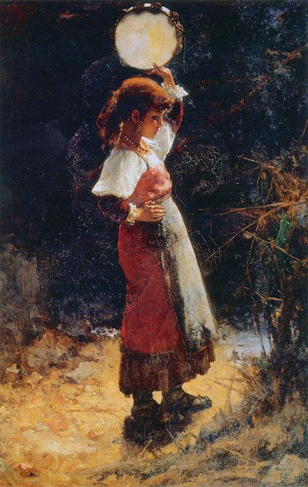 Italian woman with tambourine (1882) – Alexei Harlamoff Tablo