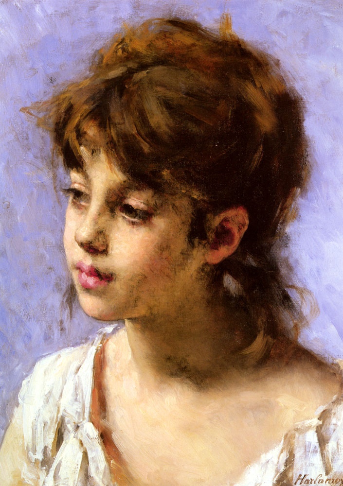 Portrait of a Peasant Girl - Alexei Harlamoff Tablo