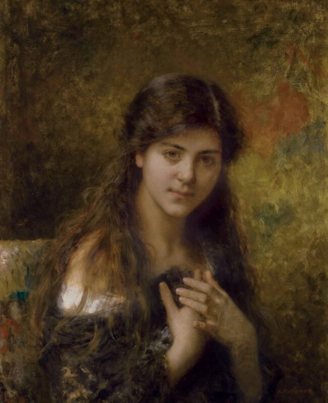 Portrait of a young girl - Alexei Harlamoff Tablo