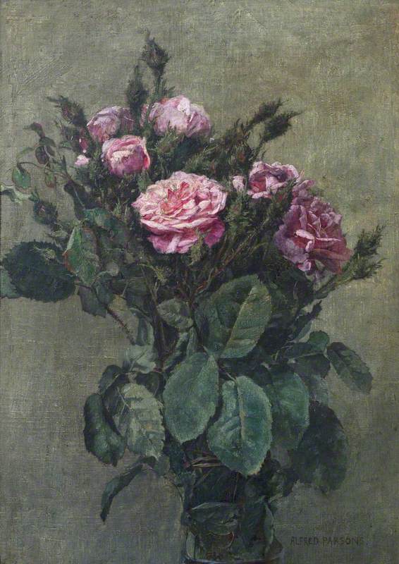 A Bunch of London Market Garden Moss Roses - Alfred Parsons Tablo