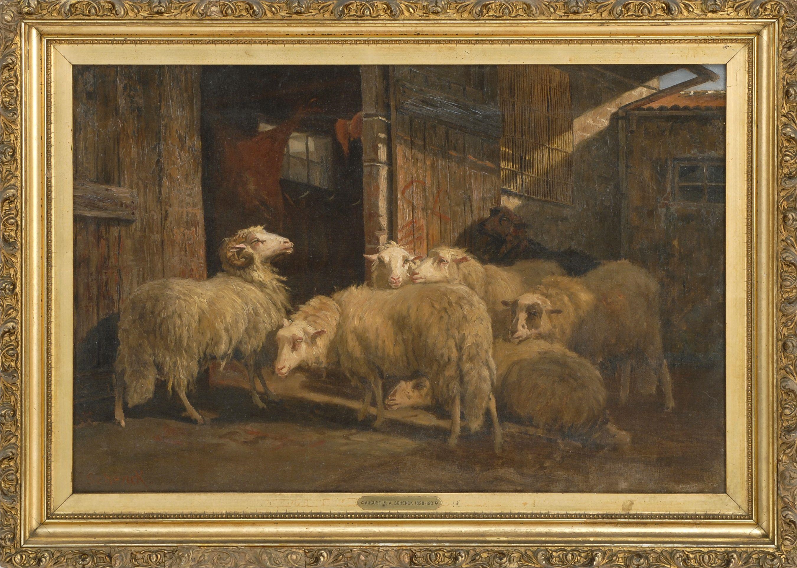Barn Scene with Sheep - August Friedrich Schenck Tablo