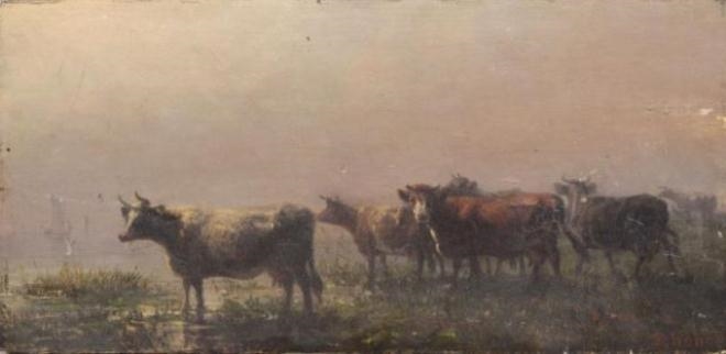 Cows in Pasture - August Friedrich Schenck Tablo