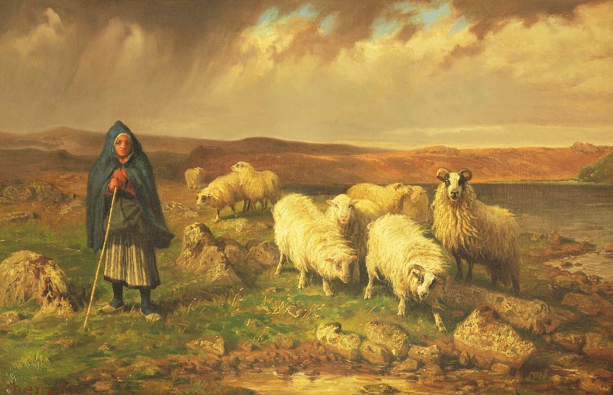 Hirte Mit Seiner Schafherde - August Friedrich Schenck Tablo