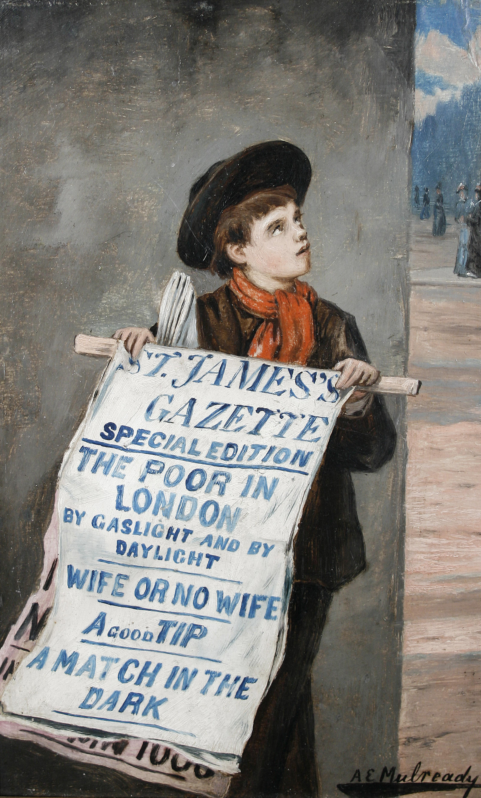 A London Newsboy - Augustus Edwin Mulready Tablo