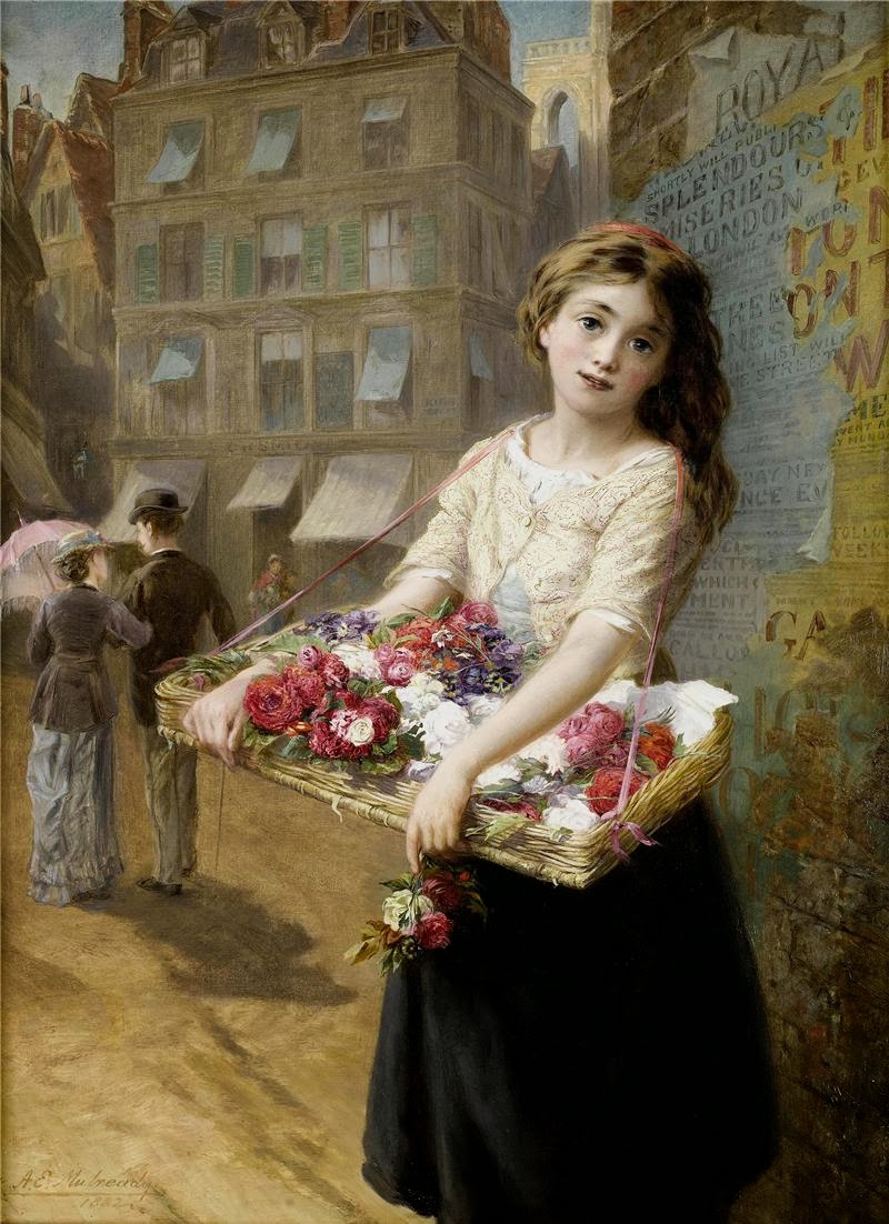 A girl selling roses (1882) - Augustus Edwin Mulready Tablo