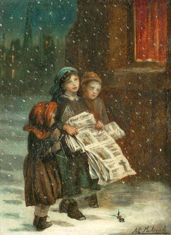 Small children with newspapers - Augustus Edwin Mulready Tablo