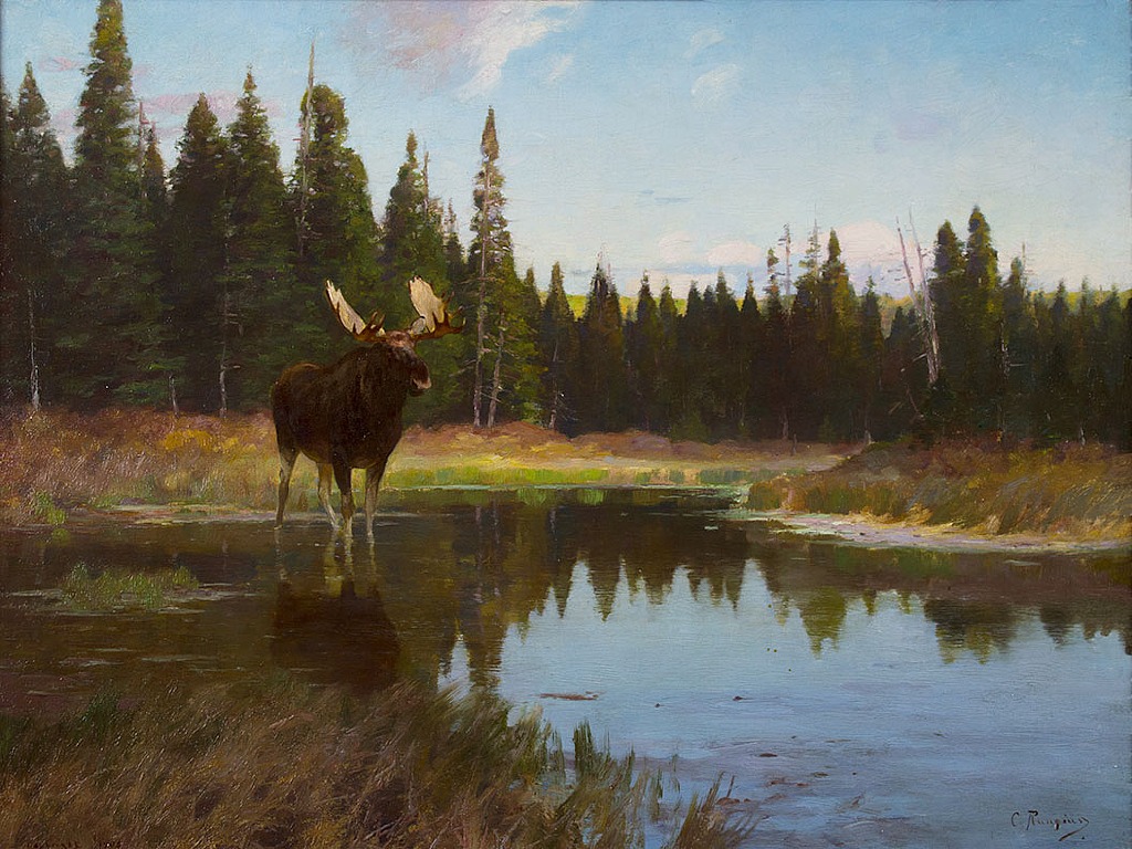 At the Deadwater (1908) - Carl Rungius Tablo