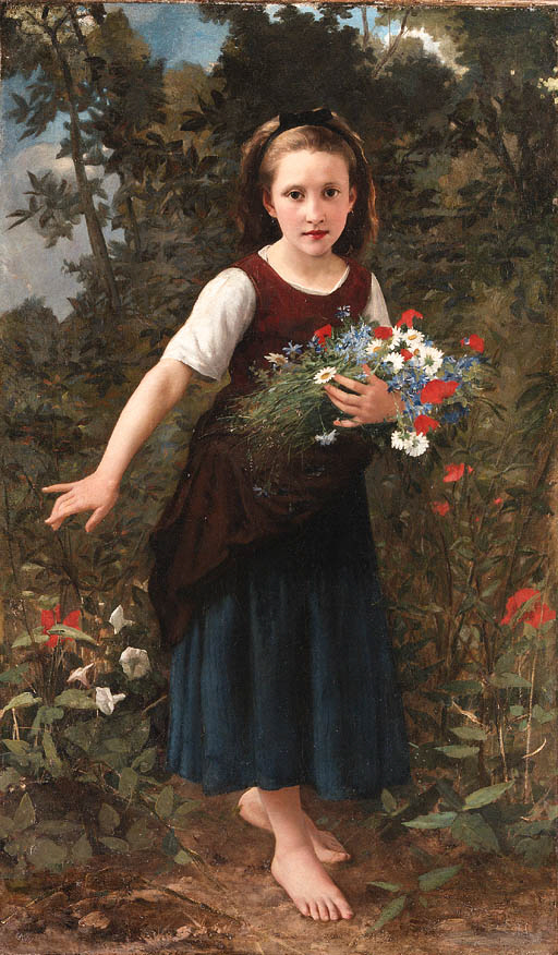 A young girl holding flowers - Charles Victor Thirion Tablo