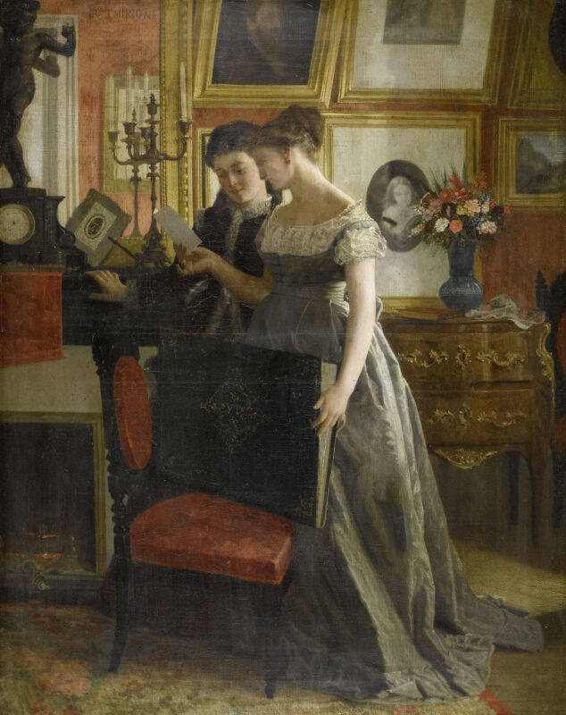 Two young women in a cabinet - Charles Victor Thirion Tablo