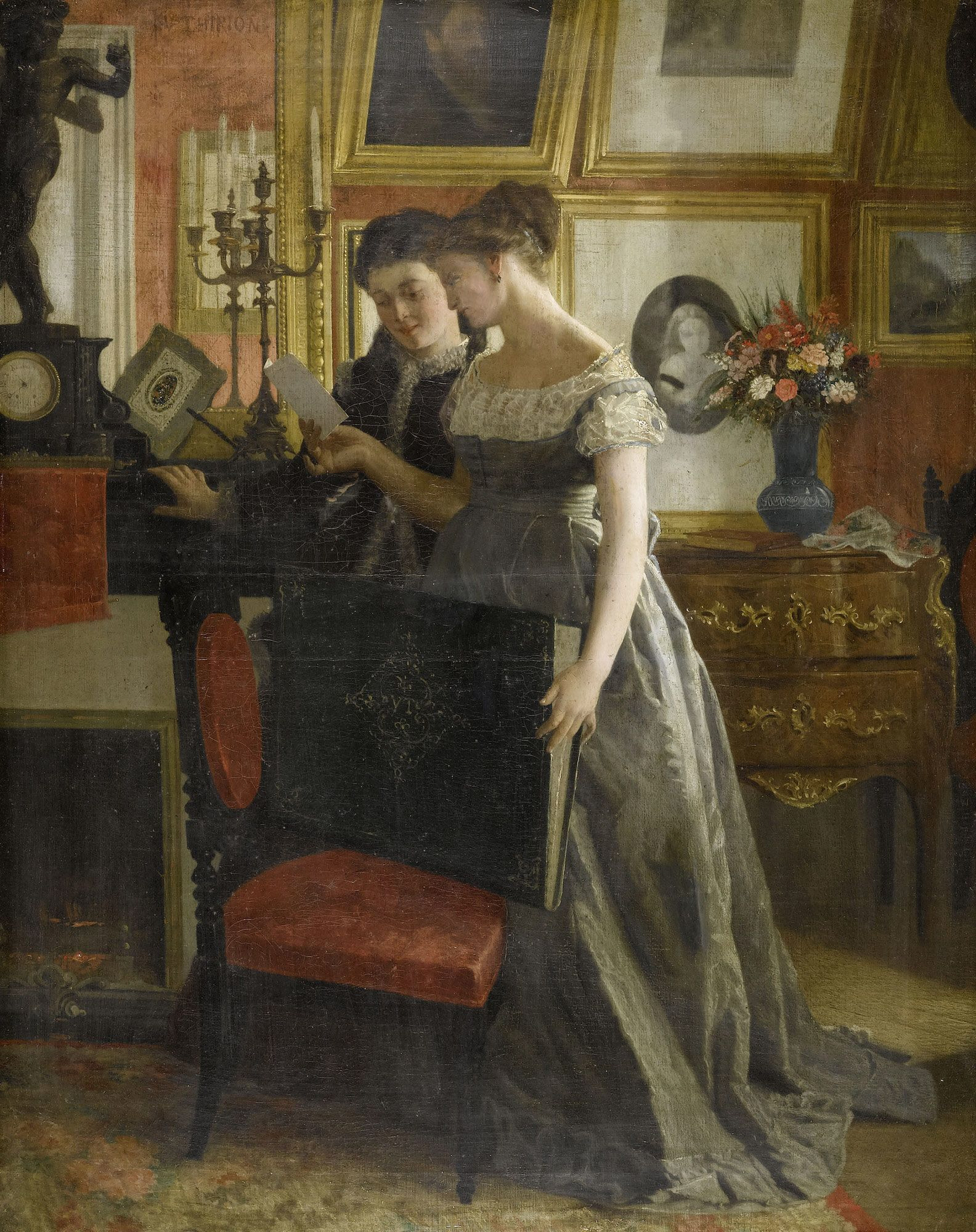 Two young women in a cabinet - Charles Victor Thirion Tablo