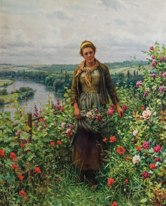 A Maid in Her Garden – Daniel Ridgway Knight Tablo
