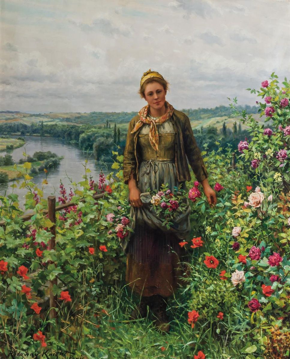 A Maid in Her Garden - Daniel Ridgway Knight Tablo
