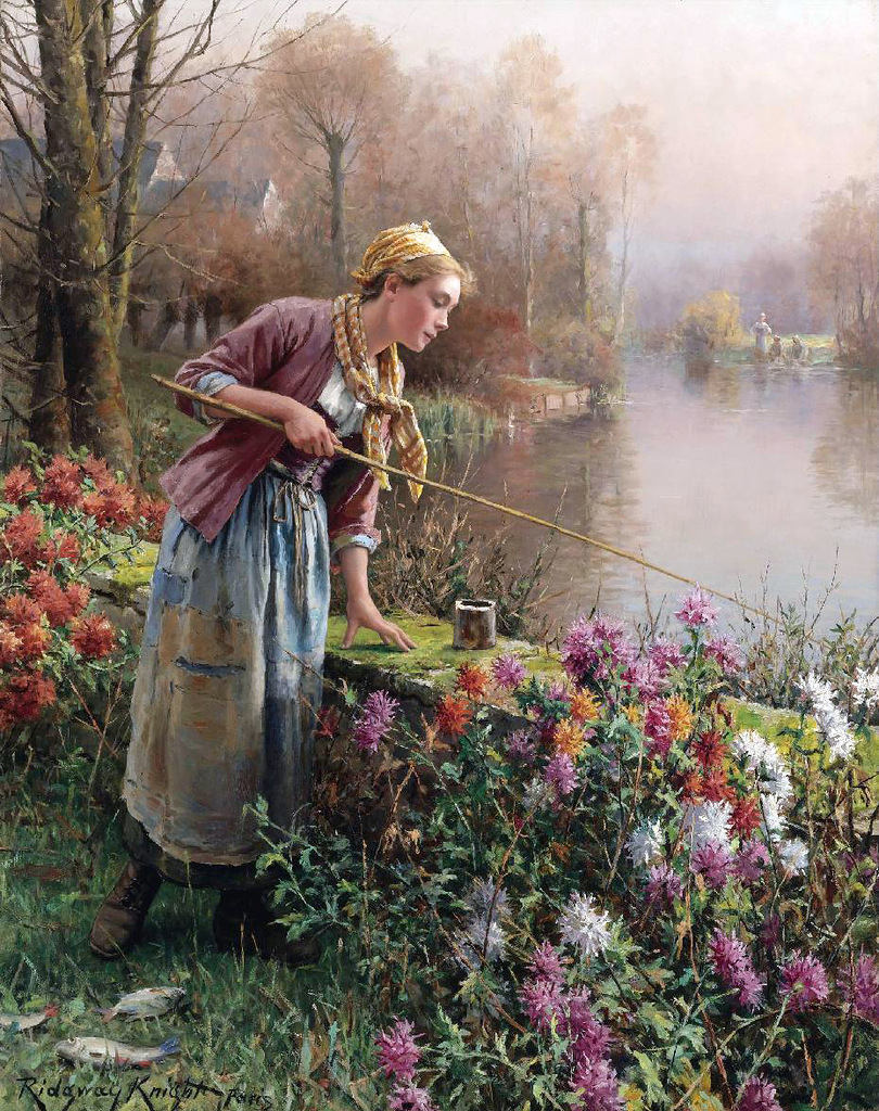Brittany Girl Fishing – Daniel Ridgway Knight Tablo
