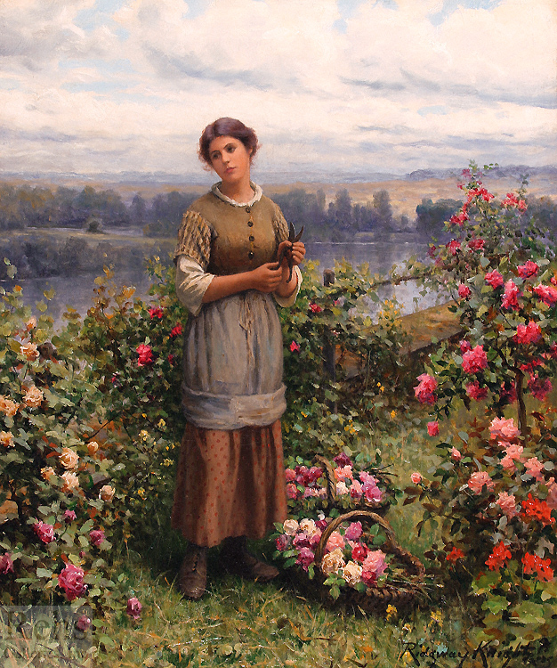 Julia Gathering Roses (1900) - Daniel Ridgway Knight Tablo