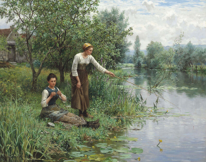 Two Women Fishing – Daniel Ridgway Knight Tablo