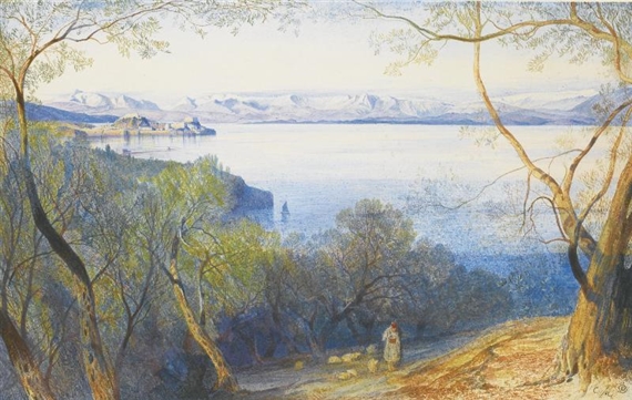 A distant view of the Citadel, Corfu - Edward Lear Tablo