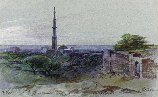 A view of the Qutb Minar, Delhi – Edward Lear Tablo