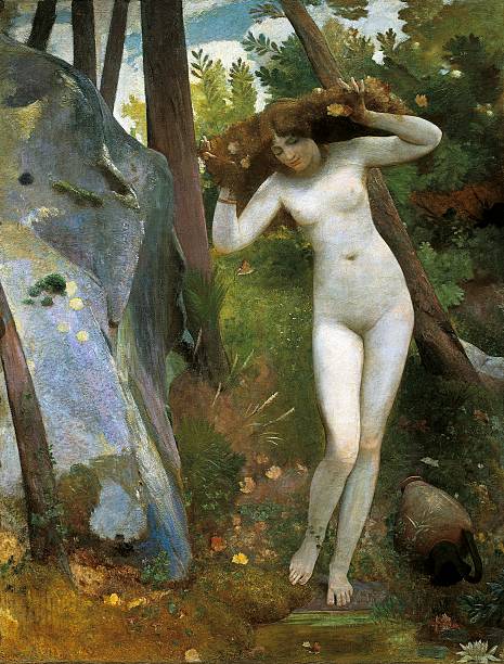 At the source (the nymph in the woods) - Giovanni (Nino) Costa Tablo