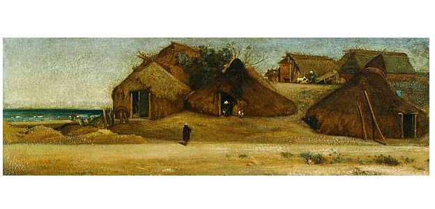 Fishermen's huts on the beach (1853) - Giovanni (Nino) Costa Tablo