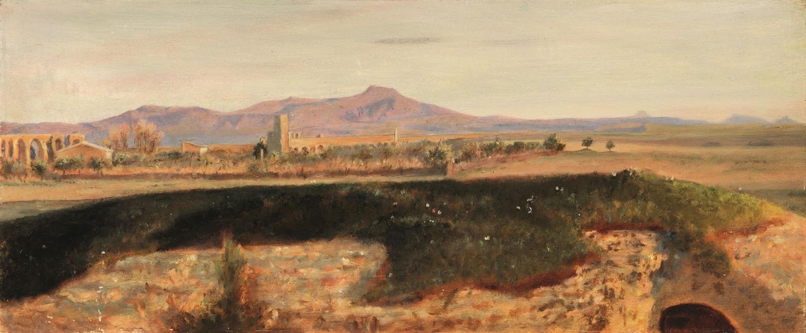 Landscape with a little city in the background - Giovanni (Nino) Costa Tablo