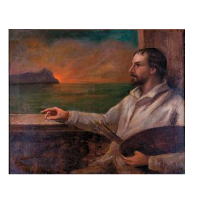 Self portrait against the background of the Circeo - Giovanni (Nino) Costa Tablo