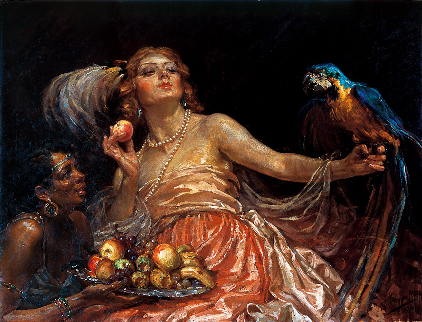 Dama Con Papagayo (1930) José Garnelo tablo - Dekolata