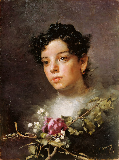 Joven Con Flores (1887) José Garnelo tablo - Dekolata