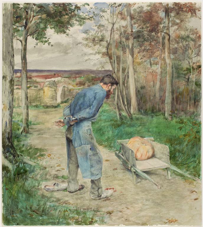 Illustration of La Fontaine's Fable of the Acorn and the Pumpkin (1881) Jules Bastien-Lepage tablo - Dekolata