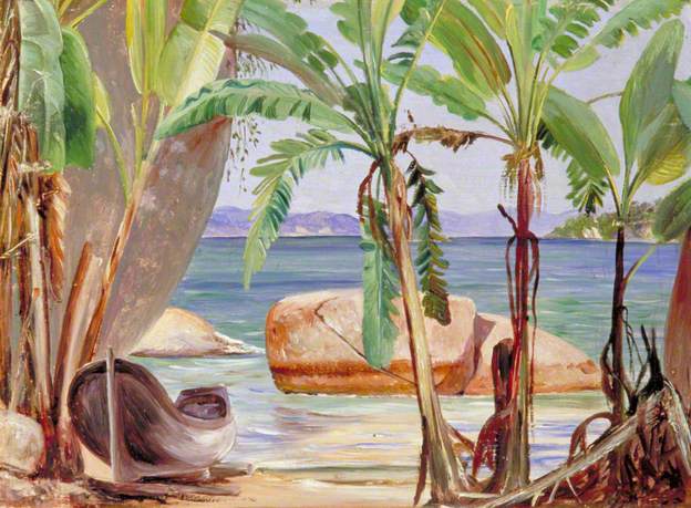 Bananas and Rocks at Paquetá, Brazil Marianne North tablo - Dekolata