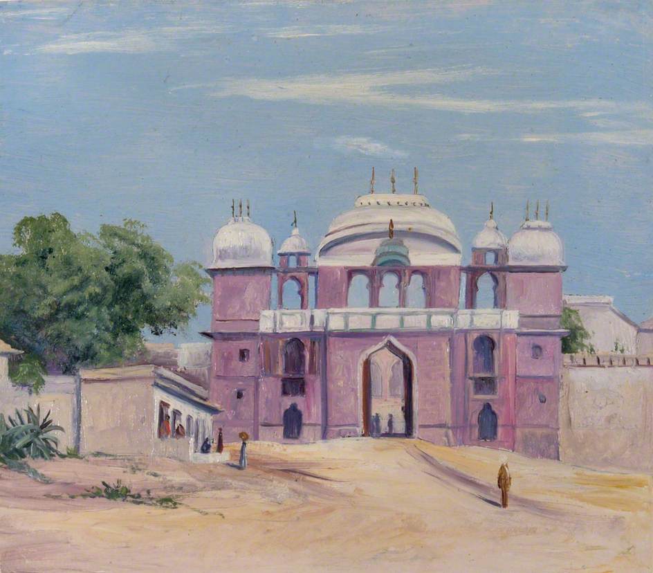 Gate of Rajah's Palace, Benares, India (1880) Marianne North tablo - Dekolata