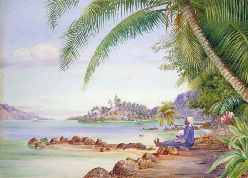 View of Round Island and a Part of St Anne's from Quarantine Island (1883) Marianne North tablo - Dekolata