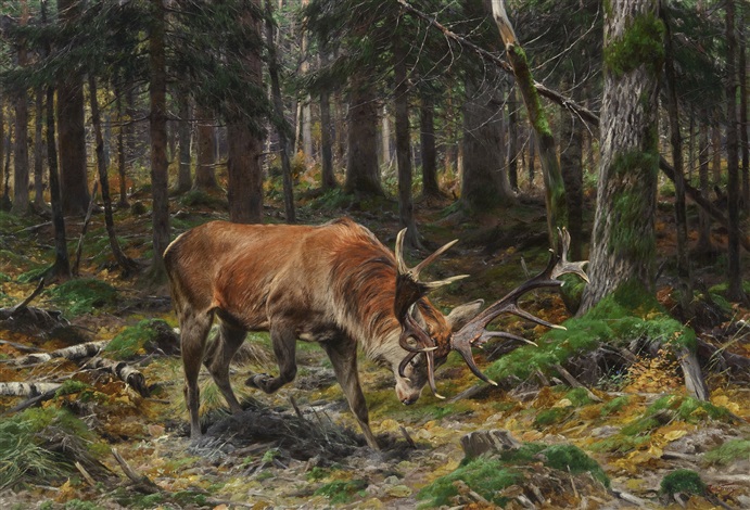 Deer in a Forest Glade (1912) Richard Friese tablo - Dekolata