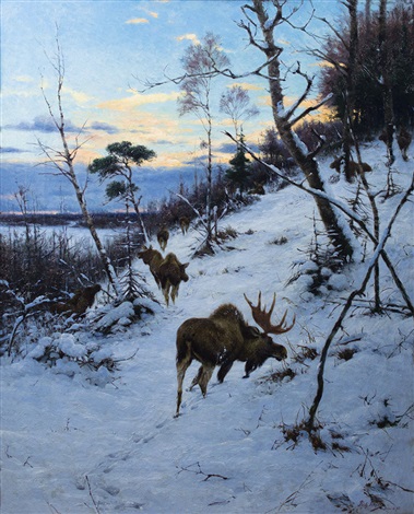 Moose in a Winter Landscape (1895) Richard Friese tablo - Dekolata