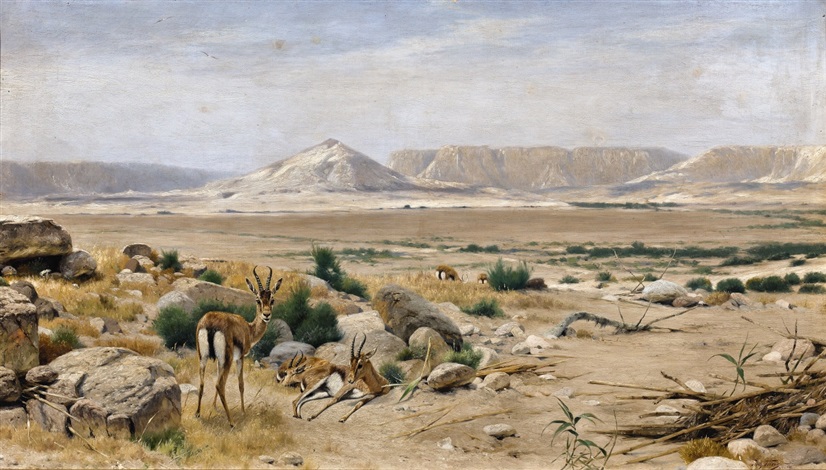 South African Landscape with Springboks Richard Friese tablo - Dekolata